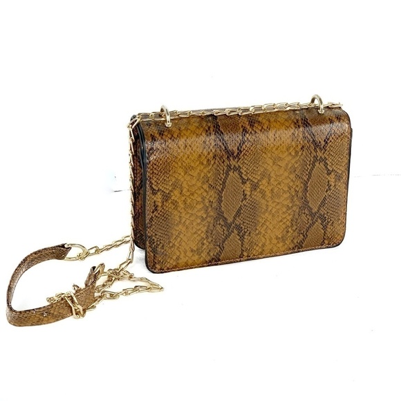 NEW-DUALFLAP GoldAccents Snake Print Crossbody Bag - Picture 8 of 10
